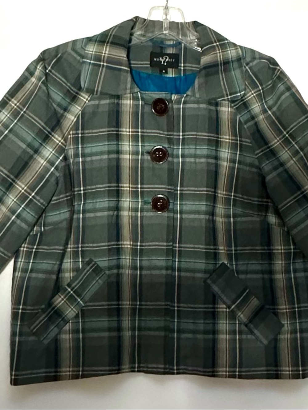 VTG MORRISSEY Y ? BLAZER JACKET CROPPED PLAID PREPPY PETER PAN COLLAR RETRO sz 8